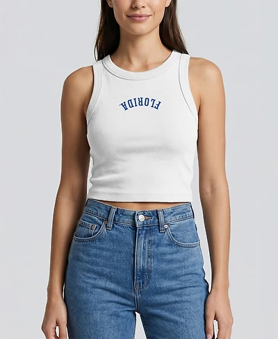 Uscape Apparel Women's White Florida Gators Upside Down Embroidery Ribbed Cropped Tank Top