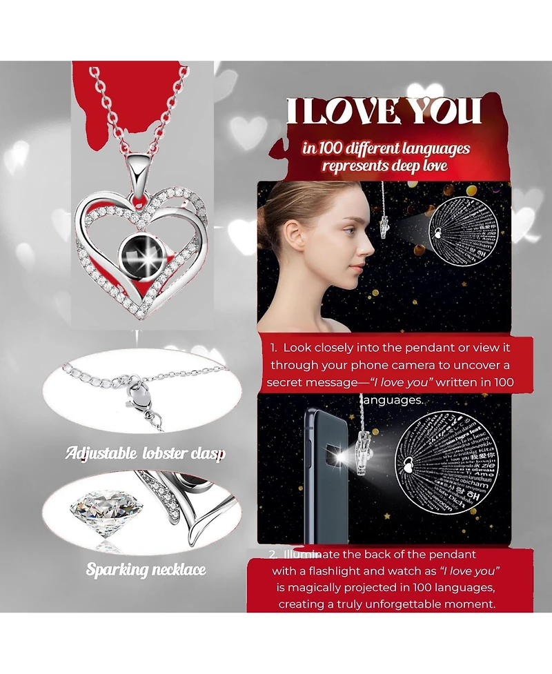 Lovery 5-Piece Preserved Rose with Led Lights, Heart Necklace and Acrylic Box Gift Set