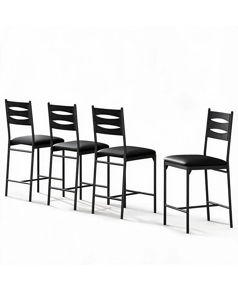 gaomon Set of 4 Bar Stools, Faux Leather Upholstered Counter Height Barstools with Back, Footrest and Thick Cushion for Kitchen Island
