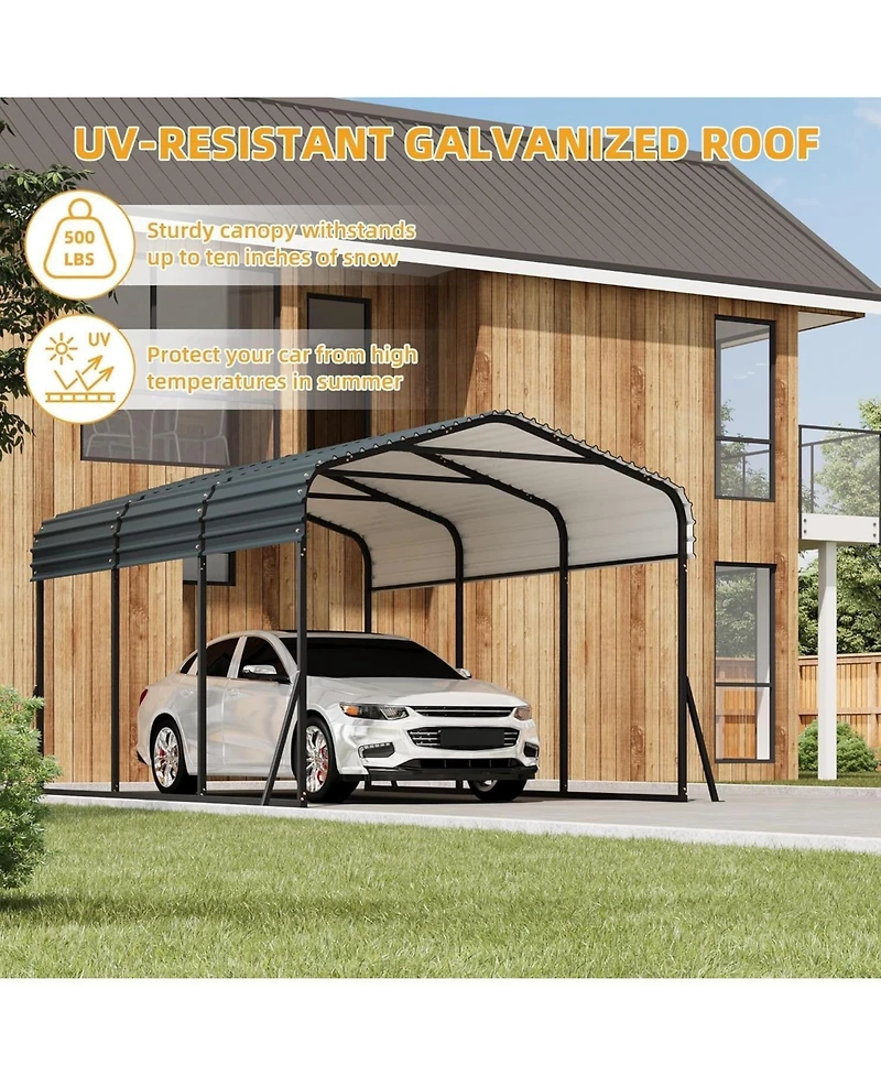 homfan 20 x 20 Ft Heavy Duty Steel Carport, Outdoor Vehicle Shelter Garage for Cars Trucks Boats, Galvanized Steel Roof All-Weather Protection