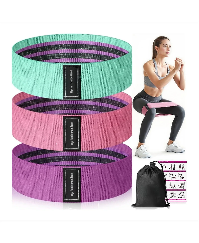 Fed Fitness 3-Pack Fabric Resistance Bands, 3 Levels for Legs and Glutes, Lightweight Home Gym Gear