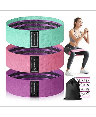 Fed Fitness 3-Pack Fabric Resistance Bands, 3 Levels for Legs and Glutes, Lightweight Home Gym Gear