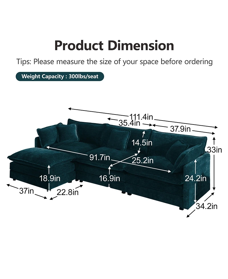 Boyel Living Free Combination Comfy Upholstery Modular Sectional Sofa With Reversible Ottoman