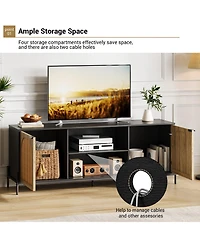 homfan Rattan Door Tv Stand Media Console with Adjustable Shelving Open Storage and Cable Management Stable Leveling Feet, Modern Entertainment Center