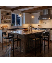 homfan Set of 8 Bar Stools with Back and Footrest - 25.5" Upholstered Counter Height Chairs for Kitchen Island or Bar