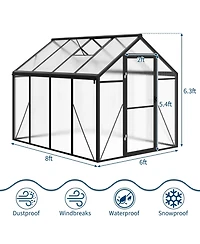 Homfan 8 x 6 Ft Aluminum Frame Greenhouse with Pc Panels, Outdoor Plant Growing Tent with Hinged Door and Vents
