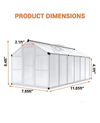 homfan 8W x 12D x 6.5H feet Aluminum Frame Polycarbonate Sun Room with Single Door, Outdoor Patio Greenhouse for Backyard Garden Deck