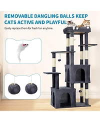 homfan 61'' Cat Tree for Large Cats, Heavy-Duty Tower with Perch and 2 Condos, Multi-Level Furniture for Maine Coon, Sisal Scratching Posts & Toys