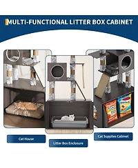 homfan Cat Tree, 66.9-Inch Cat Tower with Litter Box Enclosure, Features Hammock and Washable Cushions, Multi-Level Cat Furniture for Indoor Cats