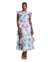 Coast Women's Lace Trim Tiered Organza Midi Dress