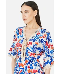 Yumi Women's Leaf Print Kimono Sleeve Tunic Dress
