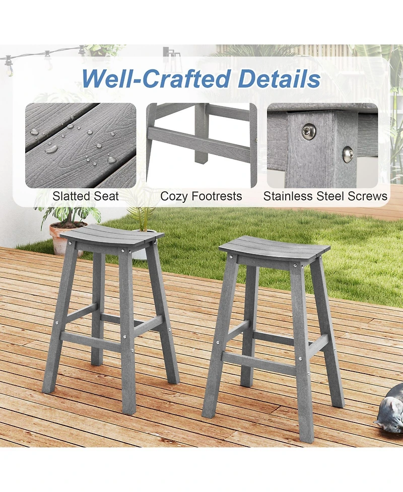 Gymax 3 Piece Outdoor Hdpe Bar Table and Chair Set for 2 with Footrests for Garden Yard Pool