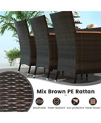 Gymax 9 Piece Wicker Dining Set Acacia Wood Table Top Umbrella Hole Cushions Chairs Patio