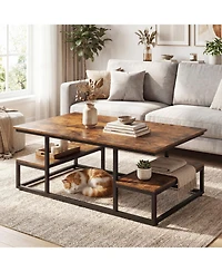 Slickblue Modern Rectangle Coffee Table with Storage Shelf and Open Display Design