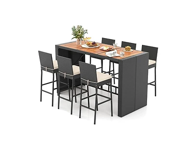 Mondawe 7 Pieces Patio Rattan Bar Set with Seat Cushions for Porch Yard Garden