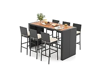 Mondawe 7 Pieces Patio Rattan Bar Set with Seat Cushions for Porch Yard Garden