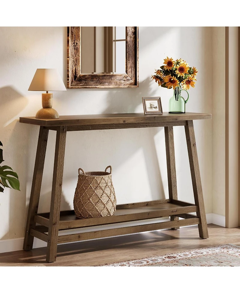 Tribesigns 41.3" Farmhouse Console Table, Solid Wood Entryway Table with Storage Shelf