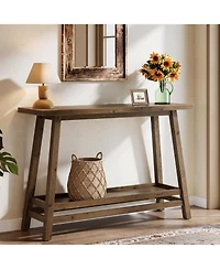Tribesigns 41.3" Farmhouse Console Table, Solid Wood Entryway Table with Storage Shelf