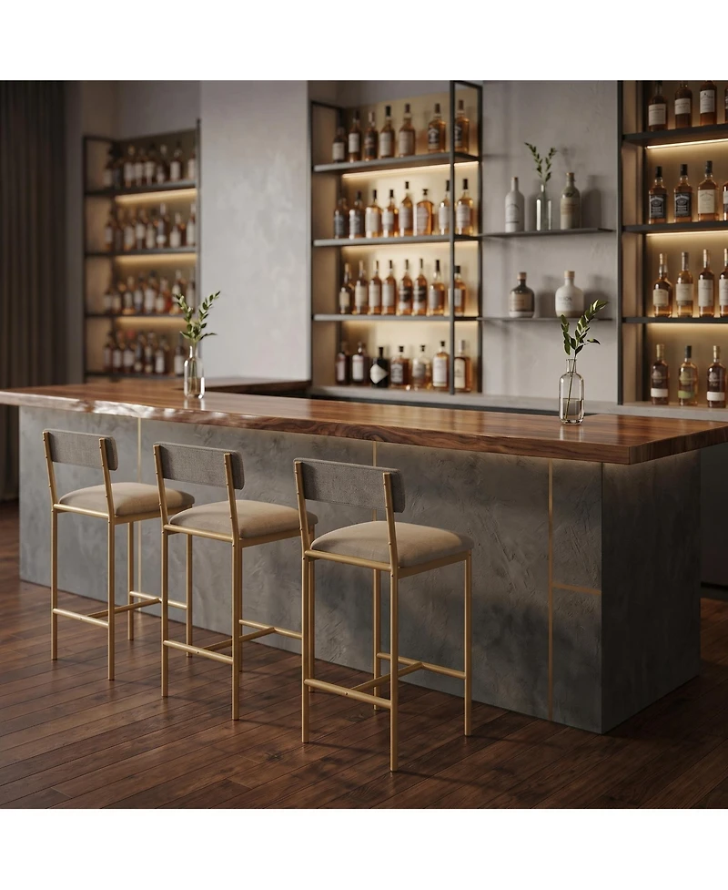 homfan Set of 6 25.5 Inch Counter Height Bar Stools with Velvet Cushion Seat and Gold Metal Frame