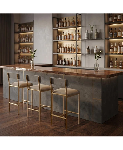 homfan Set of 6 25.5 Inch Counter Height Bar Stools with Velvet Cushion Seat and Gold Metal Frame