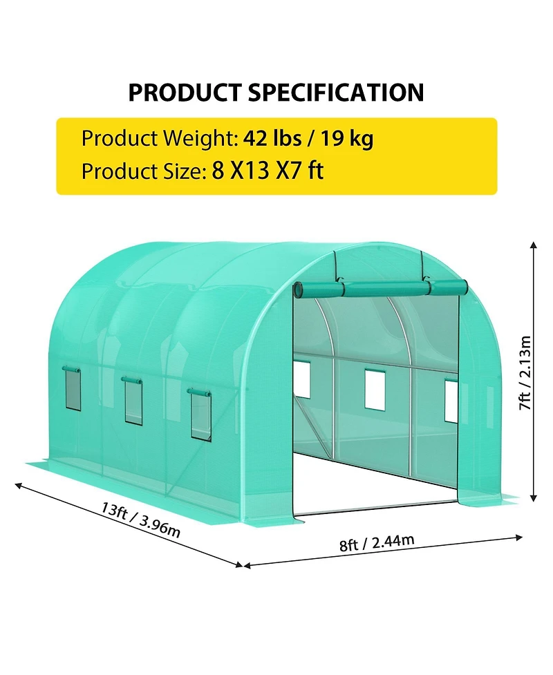 homfan Walk Greenhouse with Steel Frame Plaid Plant House Shelves and Roll-Up Windows for Garden Backyard Patio