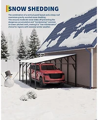 homfan 12 x 20 Ft Iron High-Low Carport Canopy with Steel Roof, Heavy Duty Outdoor Vehicle Shelter for Cars Trucks