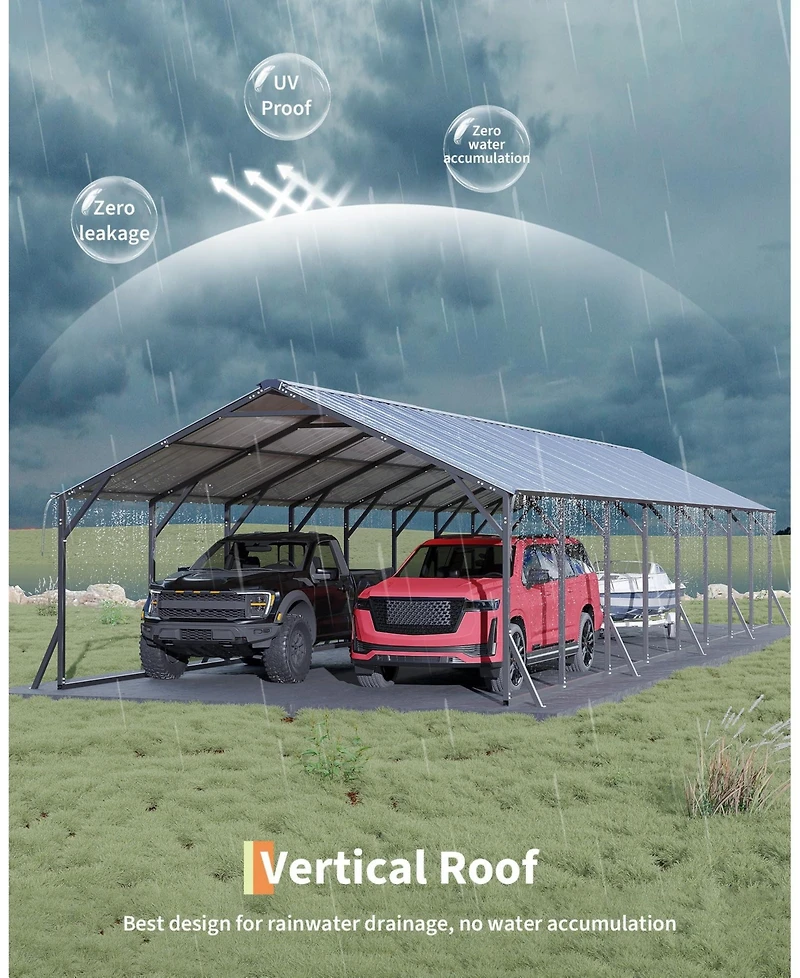 homfan 20 x 40 x 12 Ft Heavy Duty Steel Carport Garage for Cars Trucks Boats Rv, Large Outdoor Metal Vehicle Shelter with Steel Roof