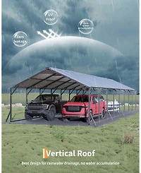 homfan 20 x 40 x 12 Ft Heavy Duty Steel Carport Garage for Cars Trucks Boats Rv, Large Outdoor Metal Vehicle Shelter with Steel Roof