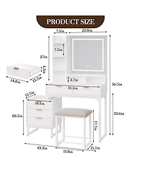 40.5"W Wave Board Dressing Table with Engineered Wood Top and Metal Frame, Makeup Vanity Table for Bedroom Vanity Space, White/Gold
