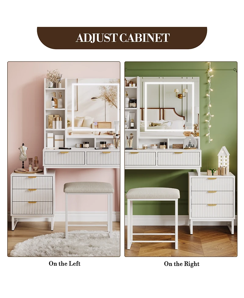 40.5"W Wave Board Dressing Table with Engineered Wood Top and Metal Frame, Makeup Vanity Table for Bedroom Vanity Space, White/Gold