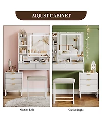 40.5"W Wave Board Dressing Table with Engineered Wood Top and Metal Frame, Makeup Vanity Table for Bedroom Vanity Space, White/Gold