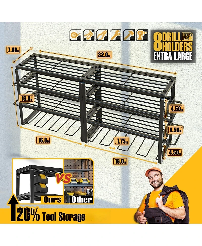 Xdovet Power Tool Organizer Wall Mount Drill Holder Shelves