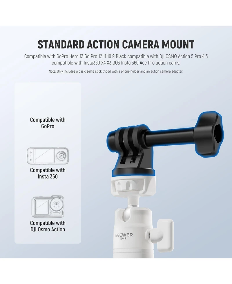 Neewer TP43 Camera Tripod for select GoPro, Dji and Insta360 action cameras