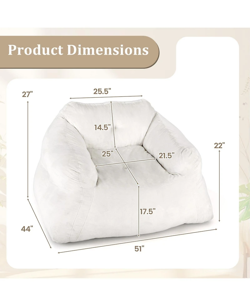 Slickblue Plush Bean Bag Chair with Ultra-Soft Velvet Cover for Lounging