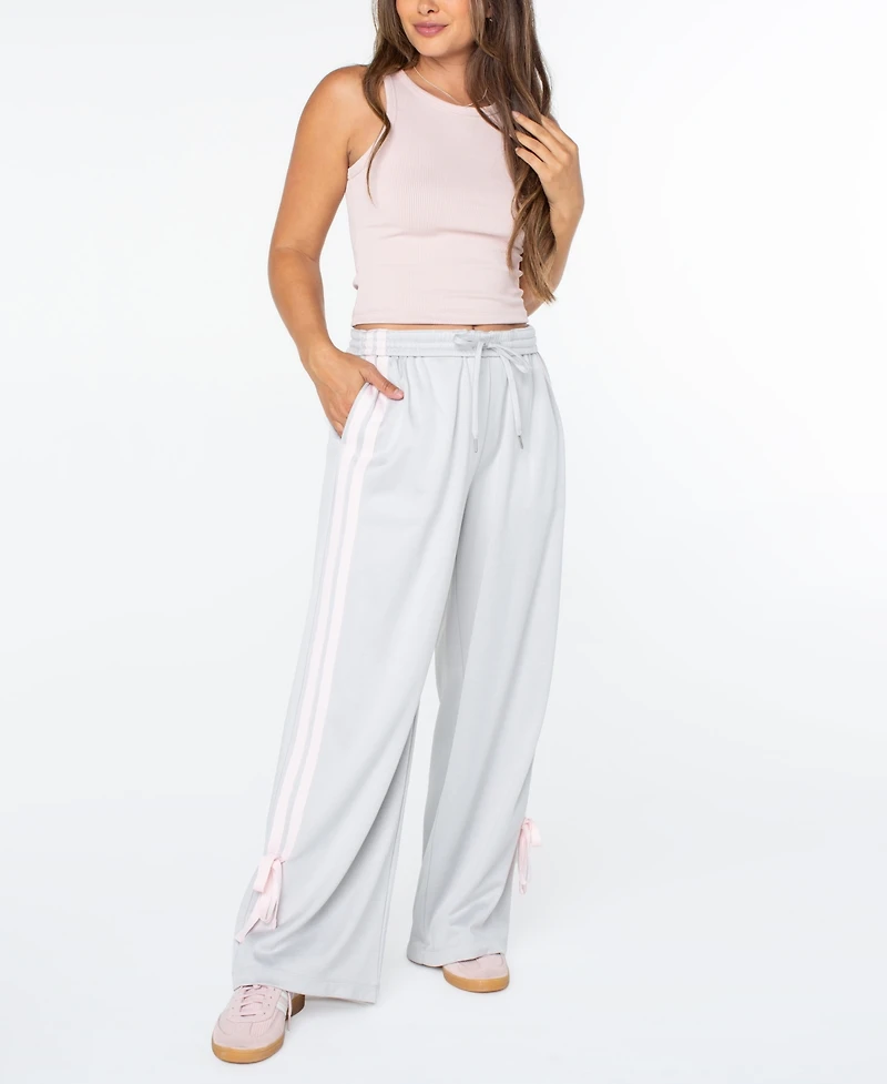Celebrity Pink Juniors' Wide-Leg Bow-Detail Track Pants