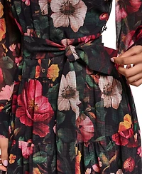 Karl Lagerfeld Paris Women's Printed Grid Chiffon Shirtdress