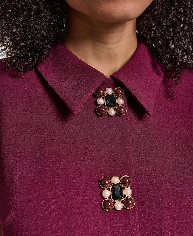 Karl Lagerfeld Paris Women's Brooch Button Scuba Crepe Sheath Dress