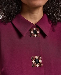 Karl Lagerfeld Paris Women's Brooch Button Scuba Crepe Sheath Dress