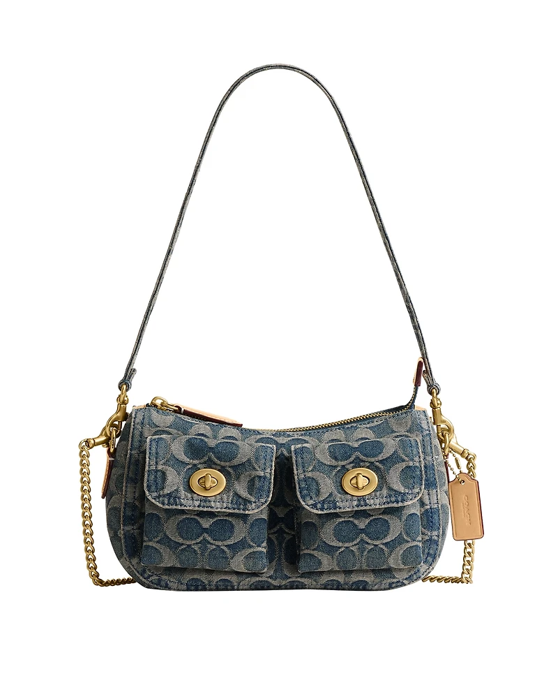 Coach Originals Waverly Signature Denim Twin Turn-Lock Small Shoulder Handbag