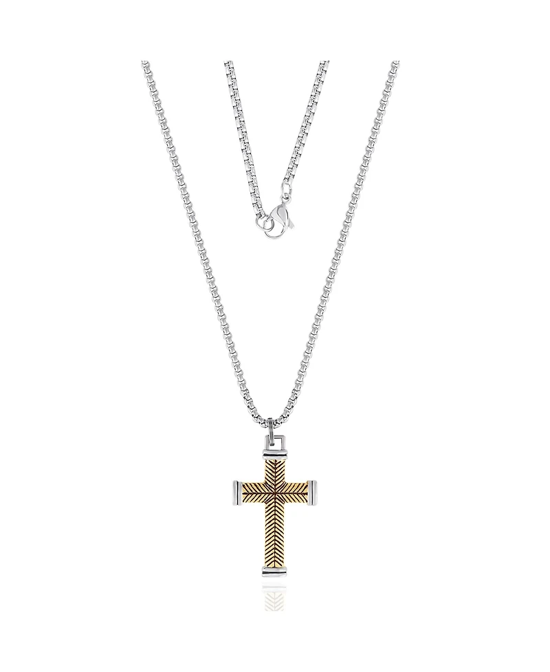 Lucky Brand Stainless Steel (316L) Two Tone Cross Necklace