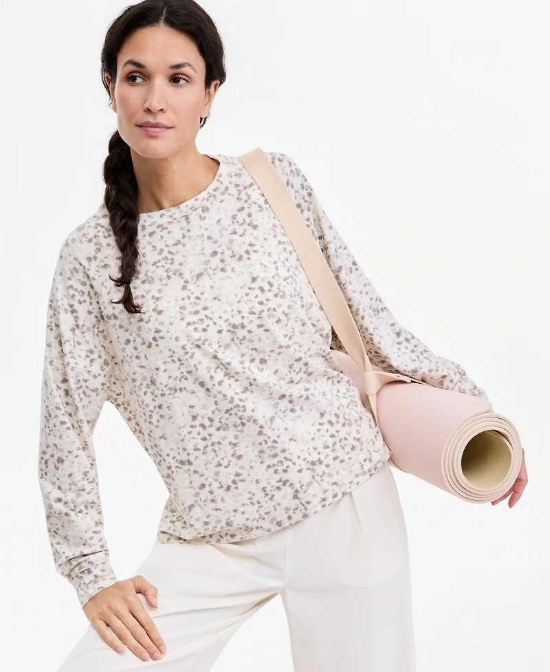 Id Ideology Women's Soft Paw Printed Relaxed-Fit Cotton-Blend Crewneck Long-Sleeve Tee, Macy's Exclusive