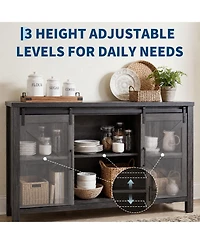 homfan Farmhouse Sliding Barn Door Tv Stand, Rustic Media Console with Adjustable Shelves, Storage Cabinet for Living Room