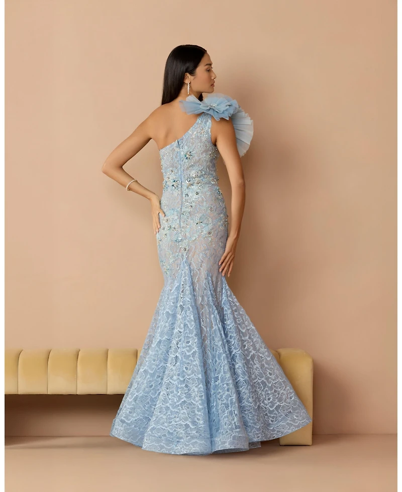Mac Duggal Women's Embellished Tulle Flower Detail Mermaid Gown