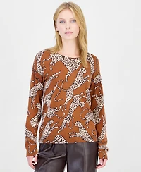 T Tahari Women's Long-Sleeve Leopard-Print Sweater