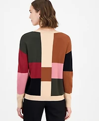 T Tahari Women's Colorblock Crewneck Long-Sleeve Pullover Sweater