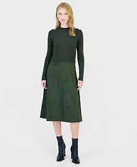 T Tahari Women's Mock Neck Long-Sleeve Faux Suede Skirt Dress