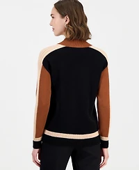 T Tahari Women's Mock Neck Long-Sleeve Colorblock Pullover