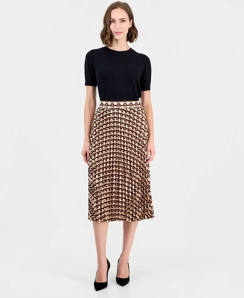 T Tahari Women's Pleated A-Line Midi Skirt