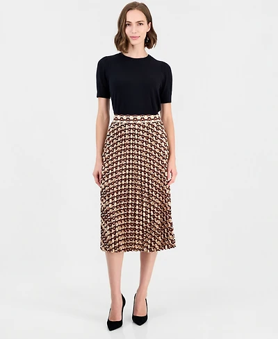 T Tahari Women's Pleated A-Line Midi Skirt