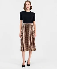 T Tahari Women's Pleated A-Line Midi Skirt